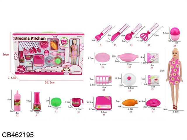 Tableware set with 19 Barbie dolls