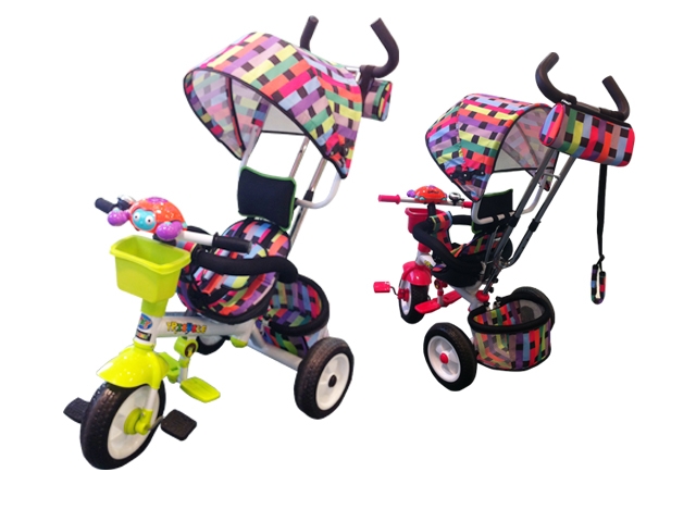 PLAID CHILDRENS TRICYCLE STROLLER (WITH CRAB)