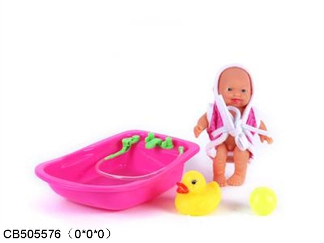 With clothes, baby doll tub set