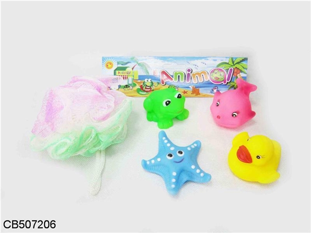 Plastic lined animal with bath ball 5 pcs