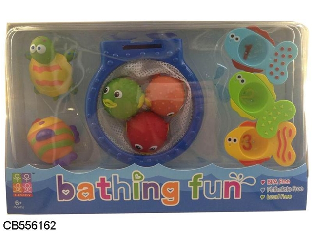 The bath toys (basketball board 3PCS fish 5 soft water animal) 3 mixed