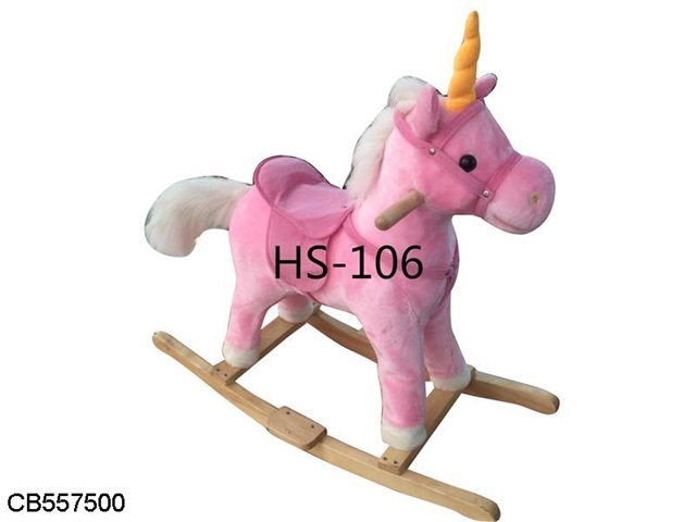 Wooden rocking horse with horse shoe sound cowboy sound (mouth dynamic tail)