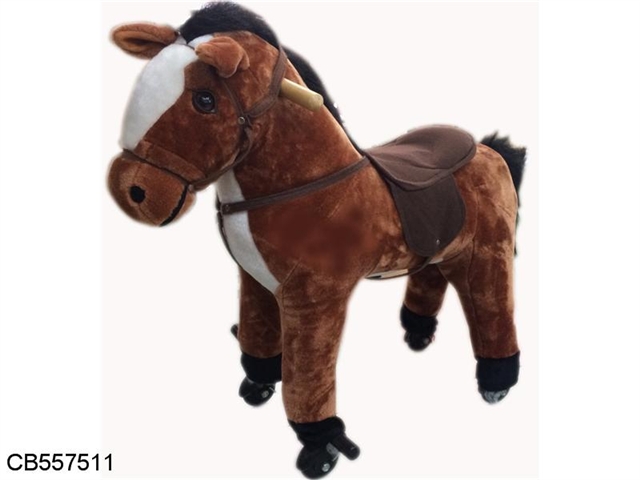Wooden rocking horse with horse shoe cowboy sound (with wheels)