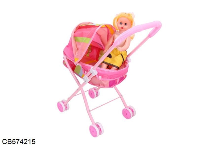 Baby sunshade trolley (iron) with 16 inch doll