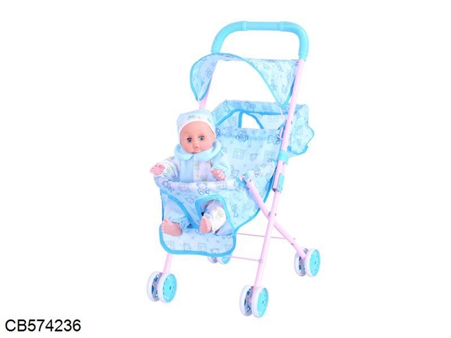 Universal wheel baby sunshade trolley (iron) with 14 inch doll