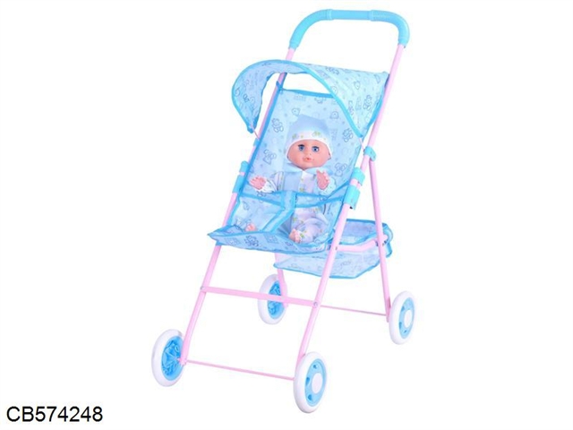 Baby sunshade trolley (iron) EVA wheel with 14 inch EVA head doll