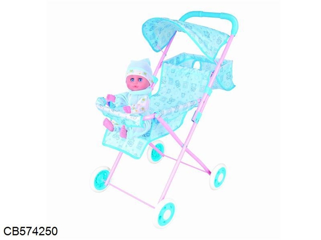 14 inch doll baby cart+sun (iron) EVA wheel