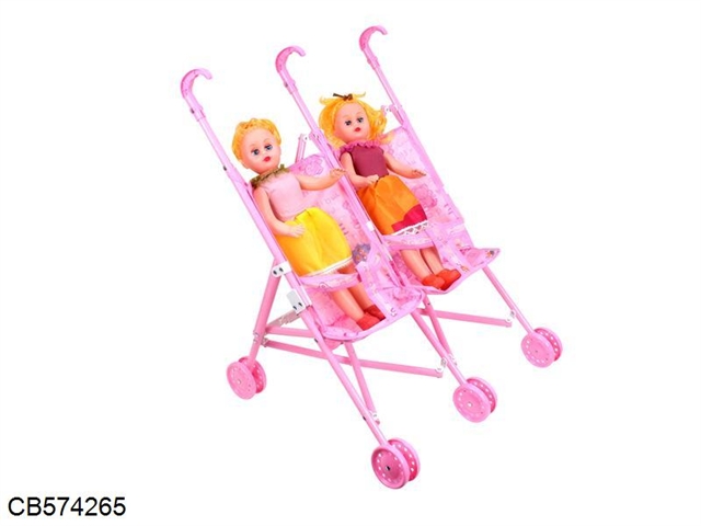 Twin baby stroller+16 4 inch doll sound 2 (plastic)