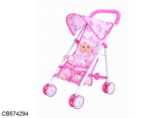 Baby sunshade trolley (iron) with 14 inch doll