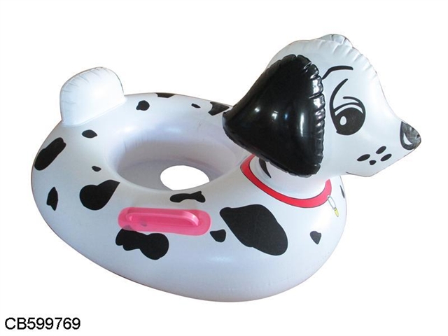 White dog inflatable boat