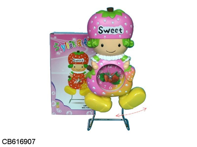 Strawberry girl iron swing clock 2 colors mixed