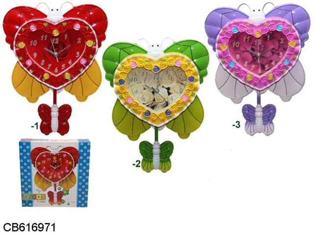 Butterfly heart rose iron swing clock 3 colors mixed