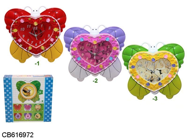 Butterfly Heart Rose Clock 3 colors mixed