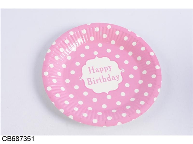 Pink dots, birthday parties, paper plates, 6