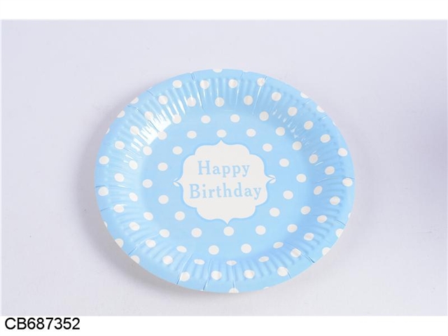 Blue dot, birthday party, paper plate, 6 Pack