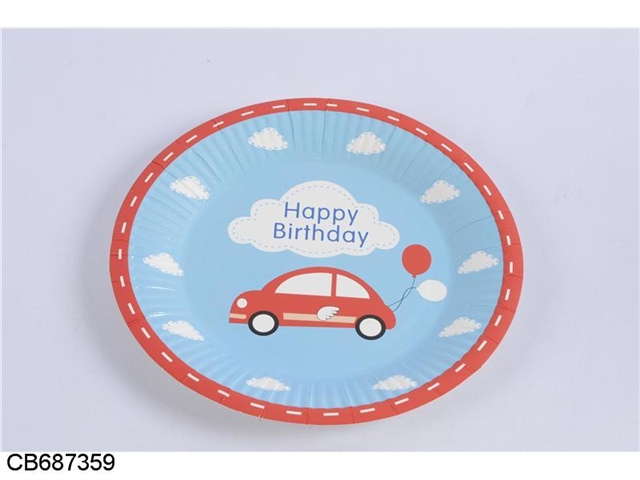 Birthday party, blue car, paper plate, 6