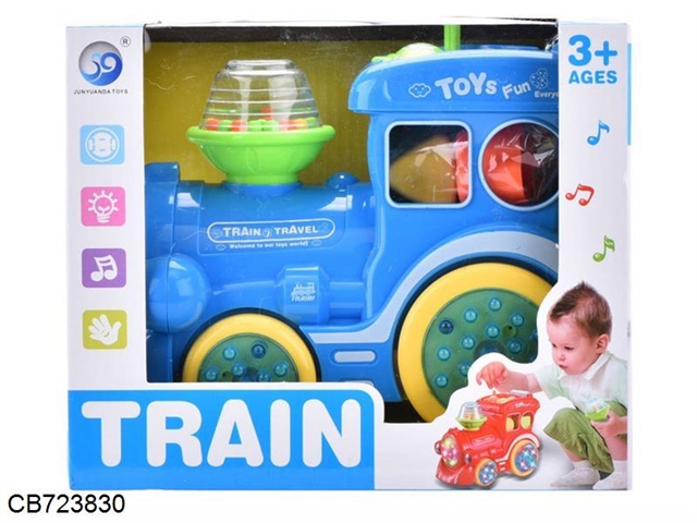 Electric universal cartoon baby multifunctional train, with light and music, mixed red and blue