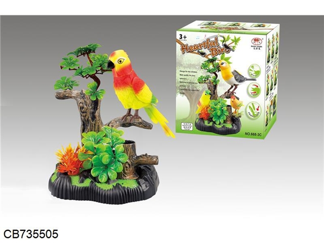 Electric sound controlled mountain parrot with trees