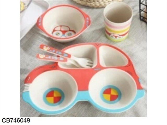 Five piece car (green / yellow / Pink) in bamboo fiber tableware