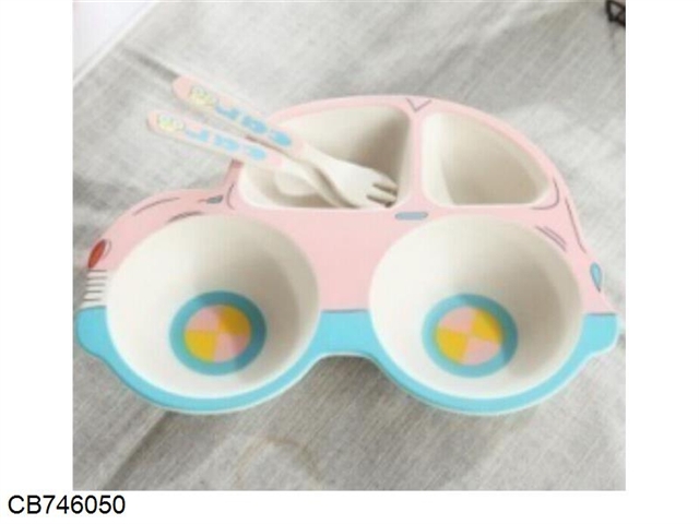 Three piece car (green / yellow / Pink) in bamboo fiber tableware