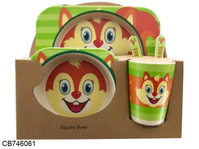 Bamboo fiber, children tableware animal five piece set (5 new designs)