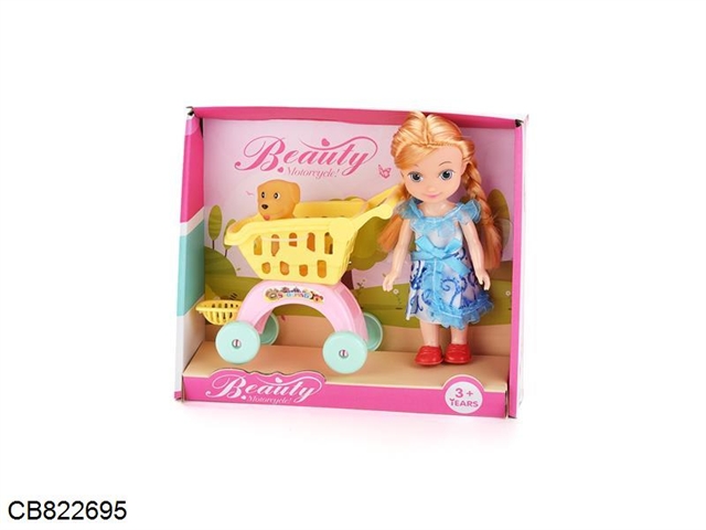 Barbie doll shopping cart and pet combination