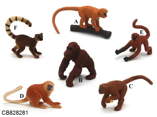 Six kinds of mini-monkeys made of PVC imitation hard glue