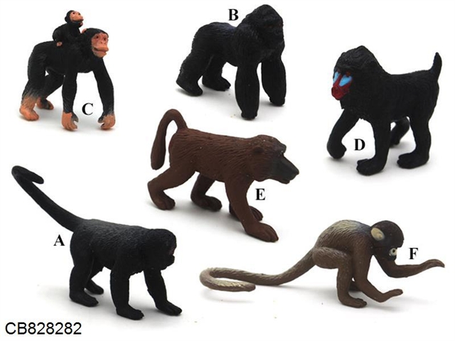 Six kinds of mini-monkeys made of PVC imitation hard glue