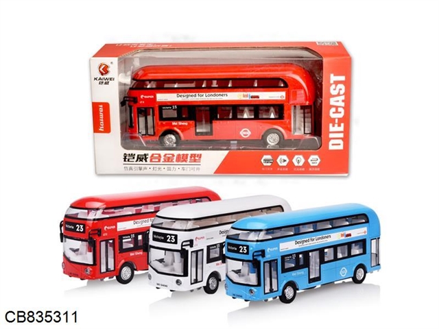 1:50 Huili London Double Decker Bus Chinese (2 doors open / music with lights / electricity package) mixed red / White / blue