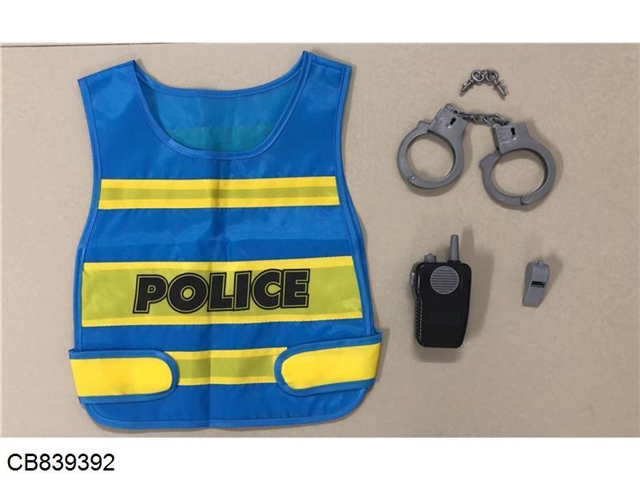 Police vest with handcuffs and music walkie talkie