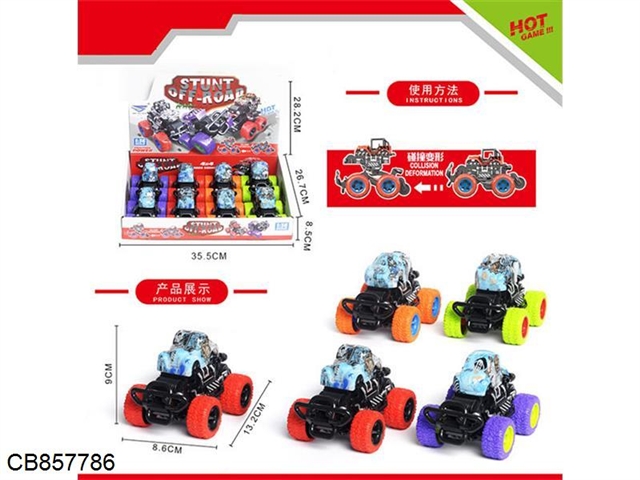 Plastic cartoon collision graffiti lights pull back four-color mixed car (8PCS/box)