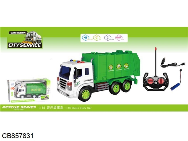 1:16 Remote Control Story Music Sanitation Truck [Environmental Protection of Garbage Cars]