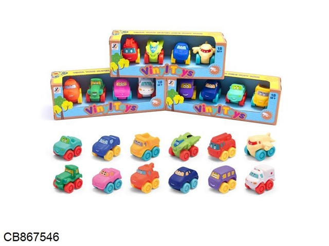 Vinyl sliding cartoon car 3 mixed 4 pack