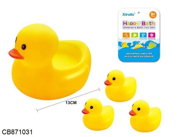 Environmental protection 11cm yellow duck seat with 3 small yellow ducks
