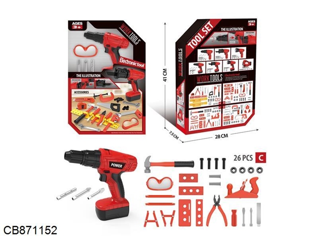 Power tool set (external battery holder, 27pcs* with 3 drill bits, 2*AA without electricity)