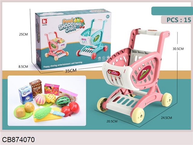 (pink) shopping cart +15 piece ABS fruit pack (16 Piece Set)