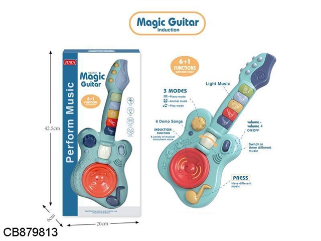 Electronic guitar with induction function (sea fog blue, 3 * AA without electricity)