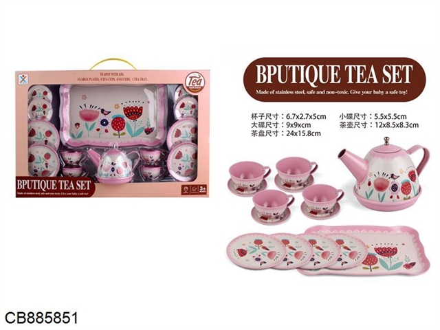 Play house tinplate pink classical flower tea set