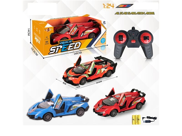 1: 24 door remote control racing car (Bugatti / Lamborghini) five pass with lights, electric red, blue and orange