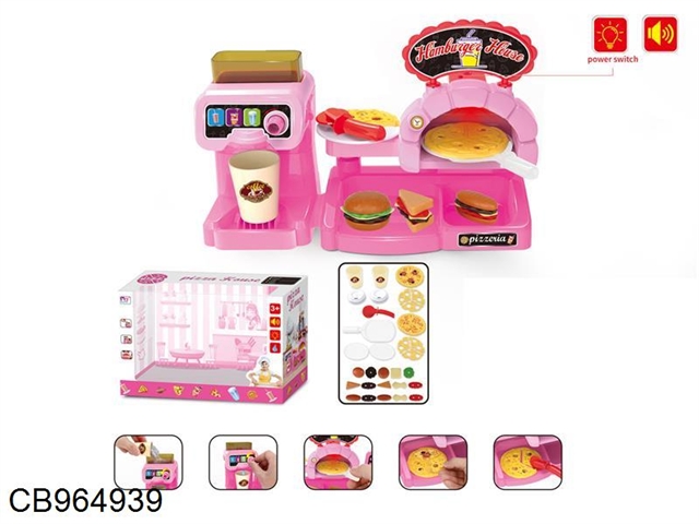 Pink coffee machine with pizza set