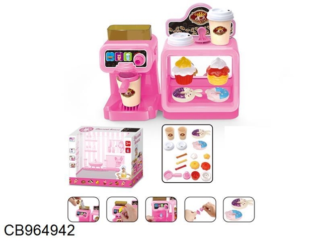 Pink coffee machine with dessert set