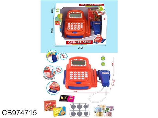 Key digital calculation cash register with pizza + biscuits + coins