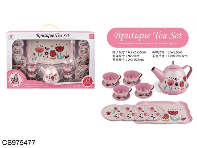 Family style tinplate pink classic flower tea set