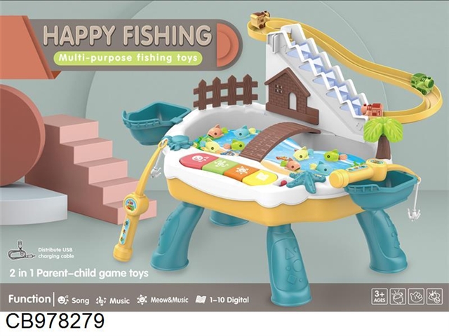 Electric fishing platform multi-functional train climbing stairs and playing in the water fishing pool