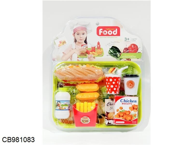 Hamburgers, French fries and other food sets