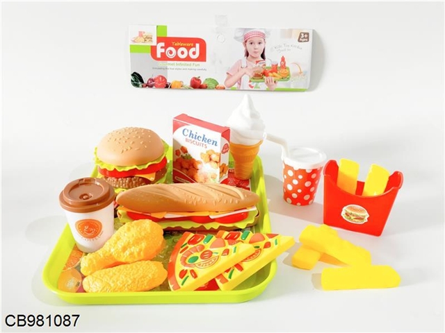 Hamburger pizza and other food sets