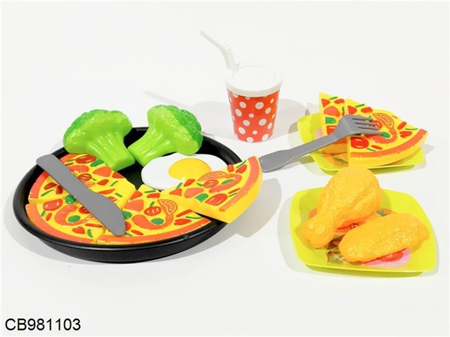Diced vegetables with pizza, chicken, Western food and other food sets