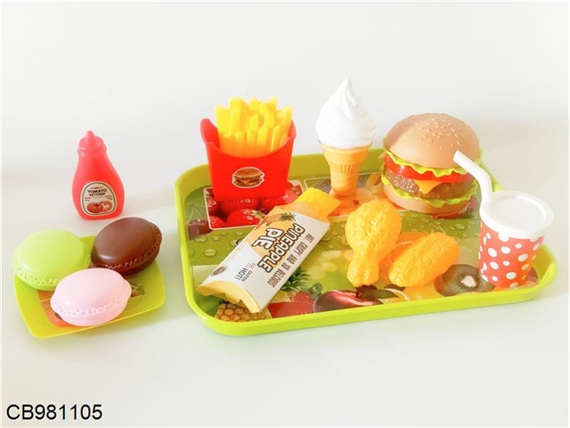 Hamburgers, French fries and other food sets