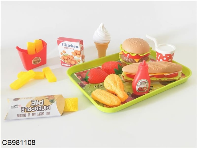 Hamburgers, French fries and other food sets