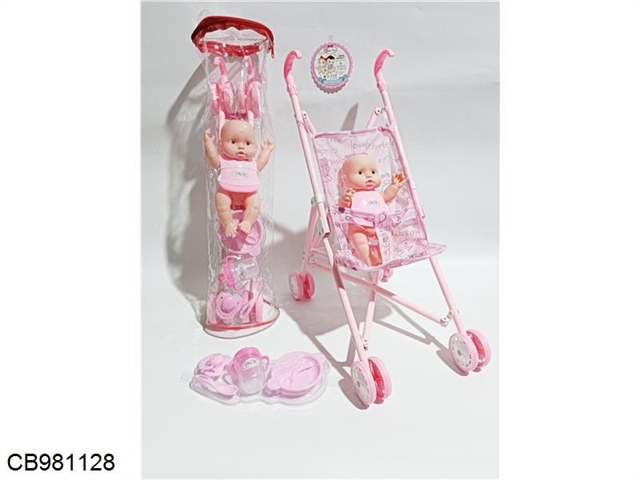 Iron cart with 10 inch full body enamel doll house suit